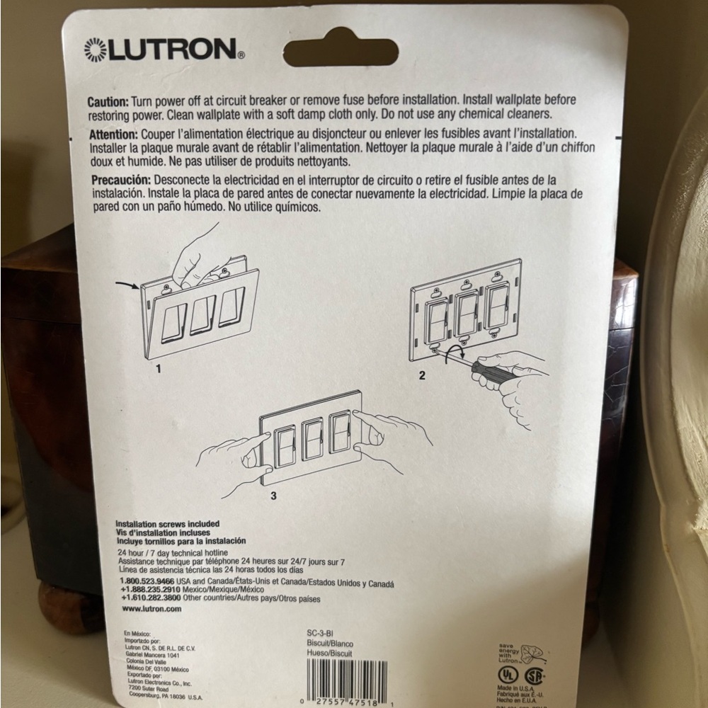 Lutron 3 Gang Wallplate in Biscuit - Picture 4 of 4